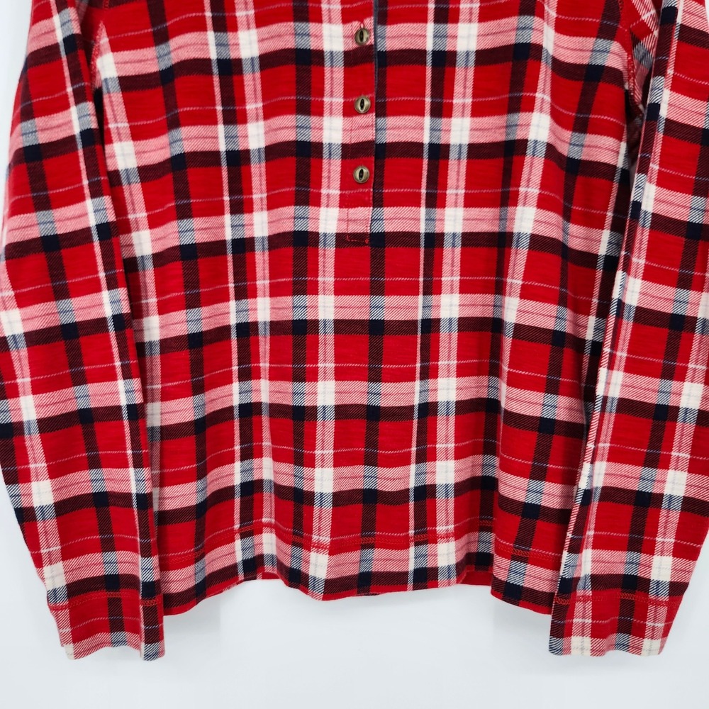 LRL Lauren Ralph Lauren Womens Plaid Henley Top Size L Red Blue Preppy Classic - Picture 4 of 7